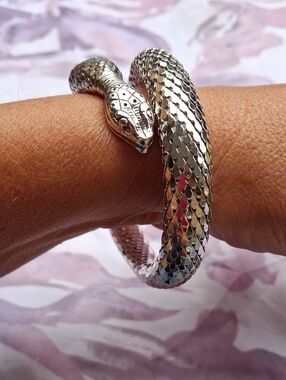 Silver Snake Wrap Bracelet - Silver Reptile Bangle